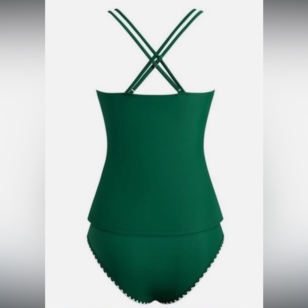 Green Tankini Swimsuit, V Neck Push Up Top, High Waisted Bottom - Picture 7 of 15